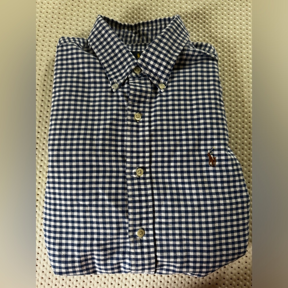 Ralph Lauren Classic Long Sleeve Checkered Button Down, Blue/White